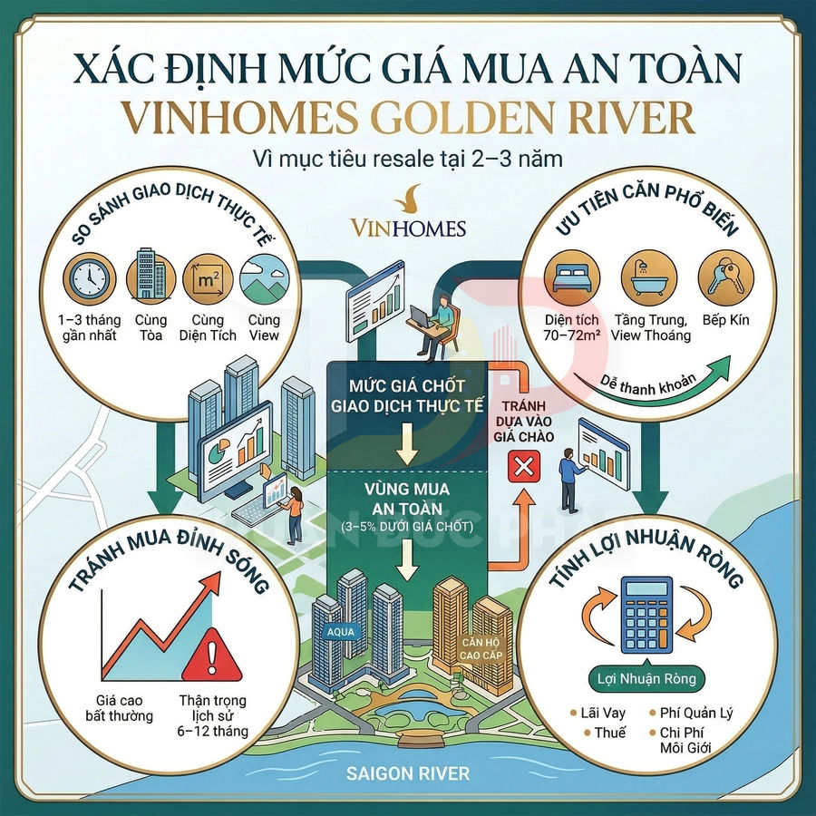 Hướng dẫn xác định mức giá mua an toàn căn hộ Vinhomes Golden River để đầu tư và resale sau 2 đến 3 năm