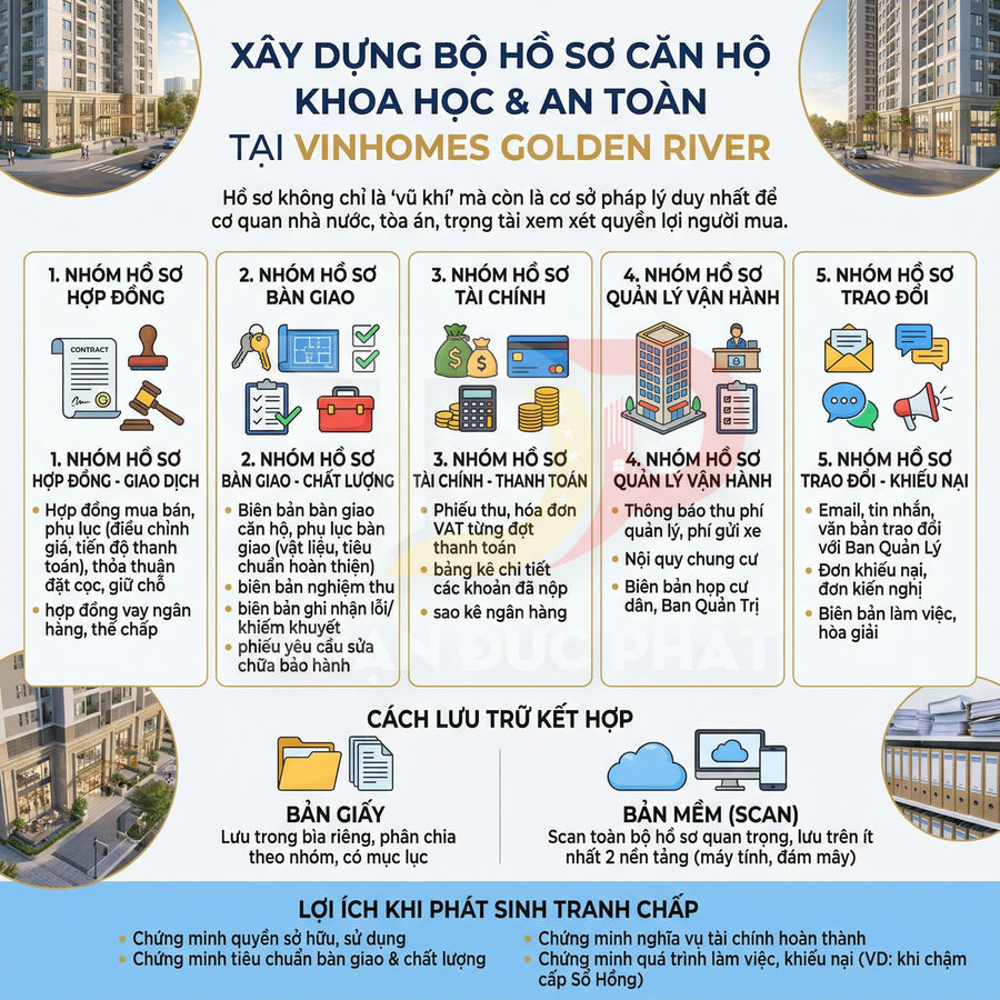 Infographic hướng dẫn xây dựng và lưu trữ bộ hồ sơ căn hộ tại Vinhomes Golden River khoa học và an toàn