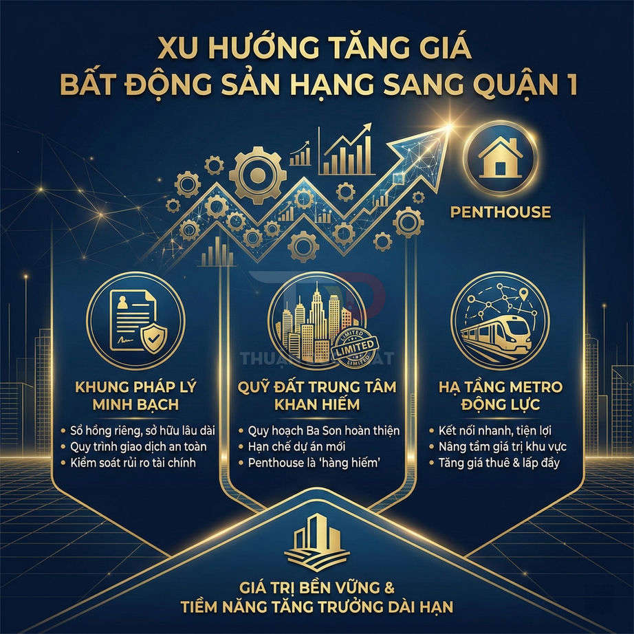 Xu hướng tăng giá bất động sản hạng sang quận 1 với penthouse, quỹ đất trung tâm khan hiếm và hạ tầng metro