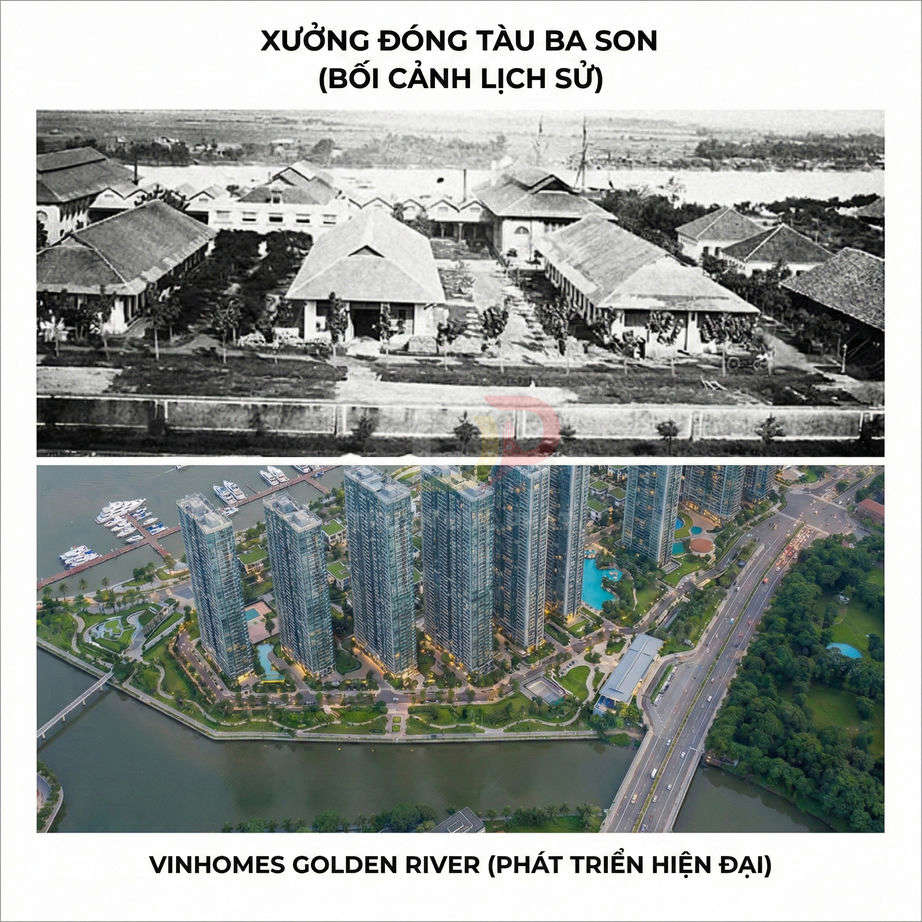 So sánh xưởng đóng tàu Ba Son xưa và khu căn hộ Vinhomes Golden River hiện đại bên sông Sài Gòn